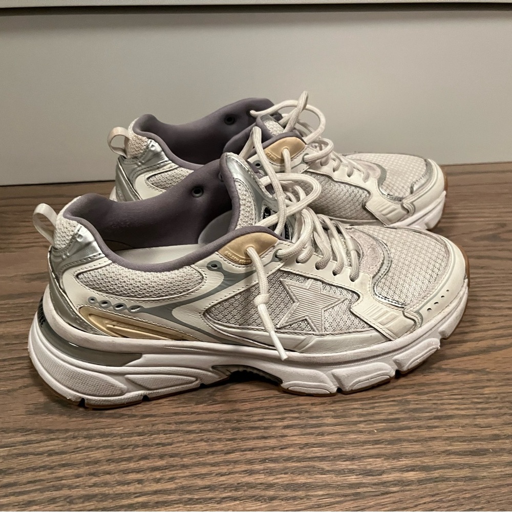 Golden Goose White and Gold Sneakers